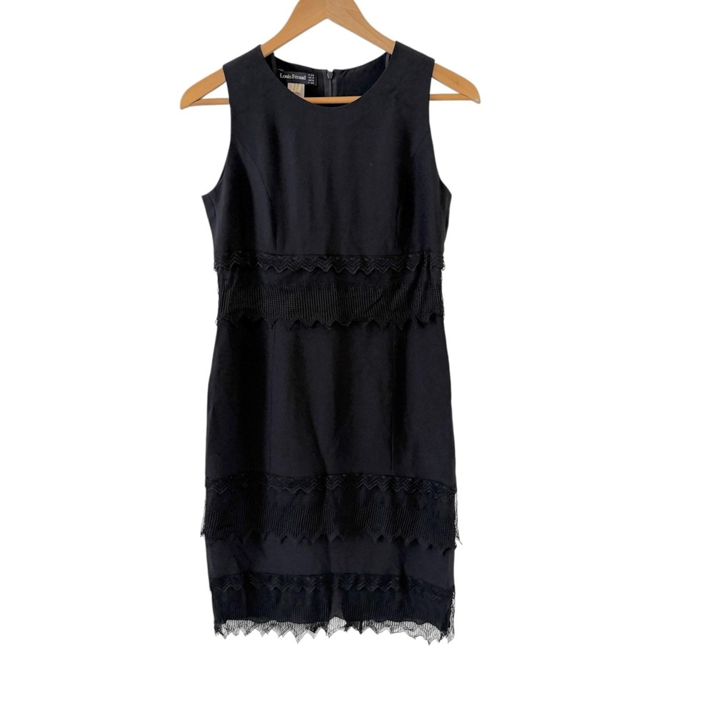 Vintage Louis Feraud 100% Silk Lace Fringe Sheath Dress 90s French Cocktail
